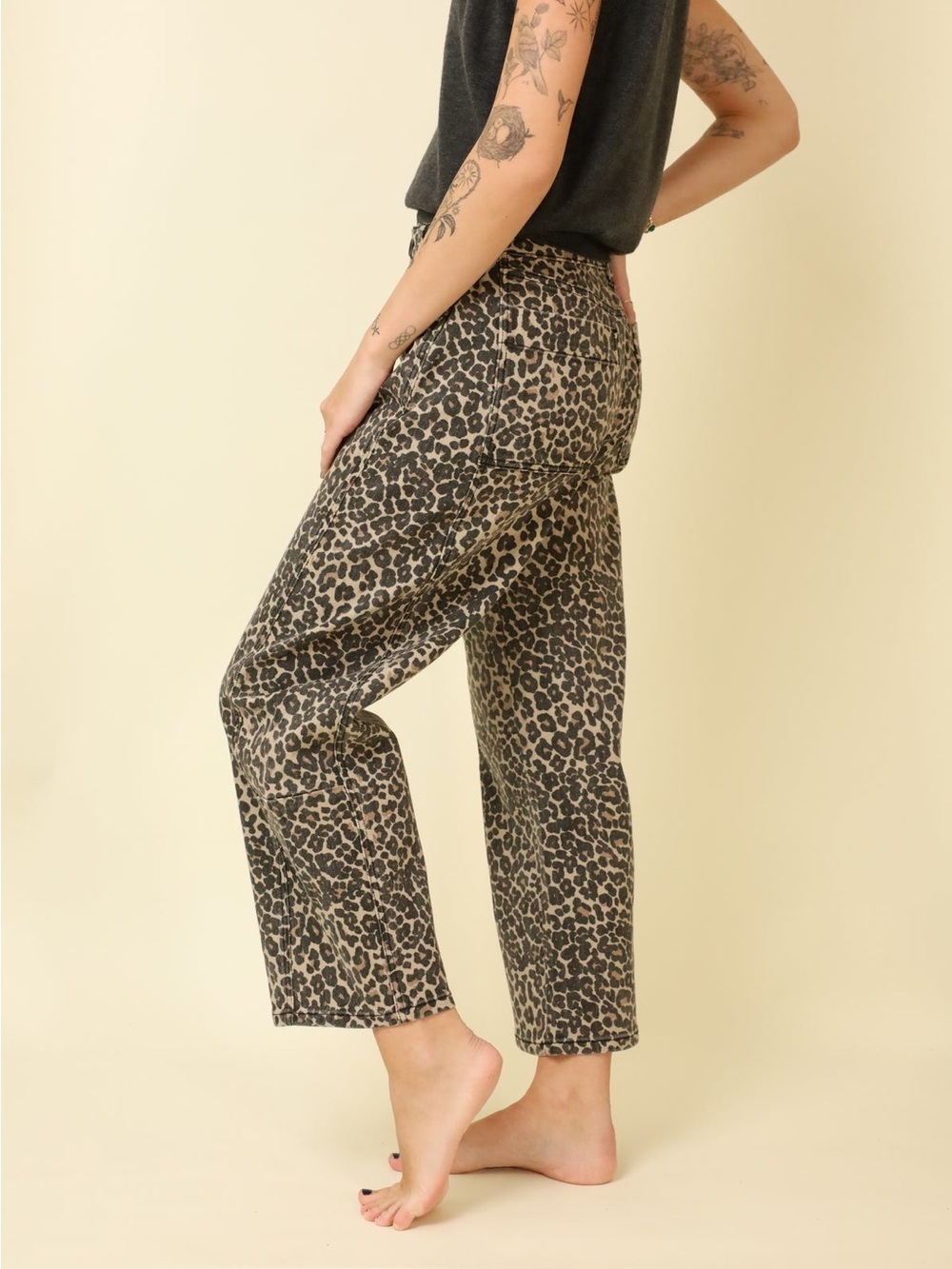 Petite Wide Leg Leopard Print Pants - Brown/Black - Picture 4 of 8